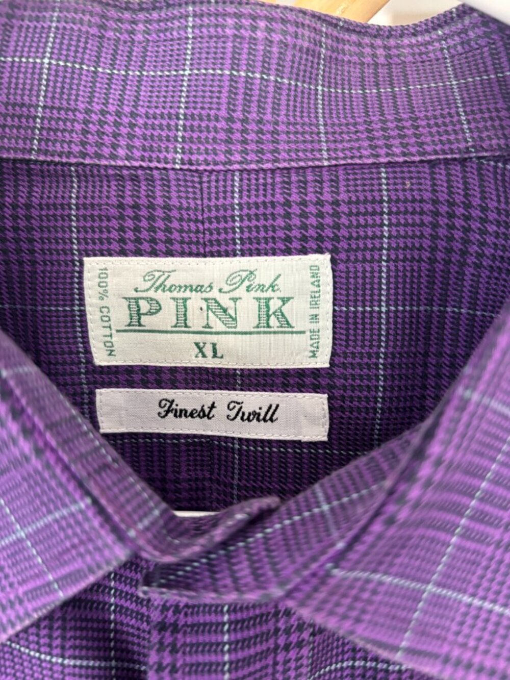 Thomas Pink Finest Twill Purple Glen Plaid Dress Shirt Men's XL - Picture 5 of 13